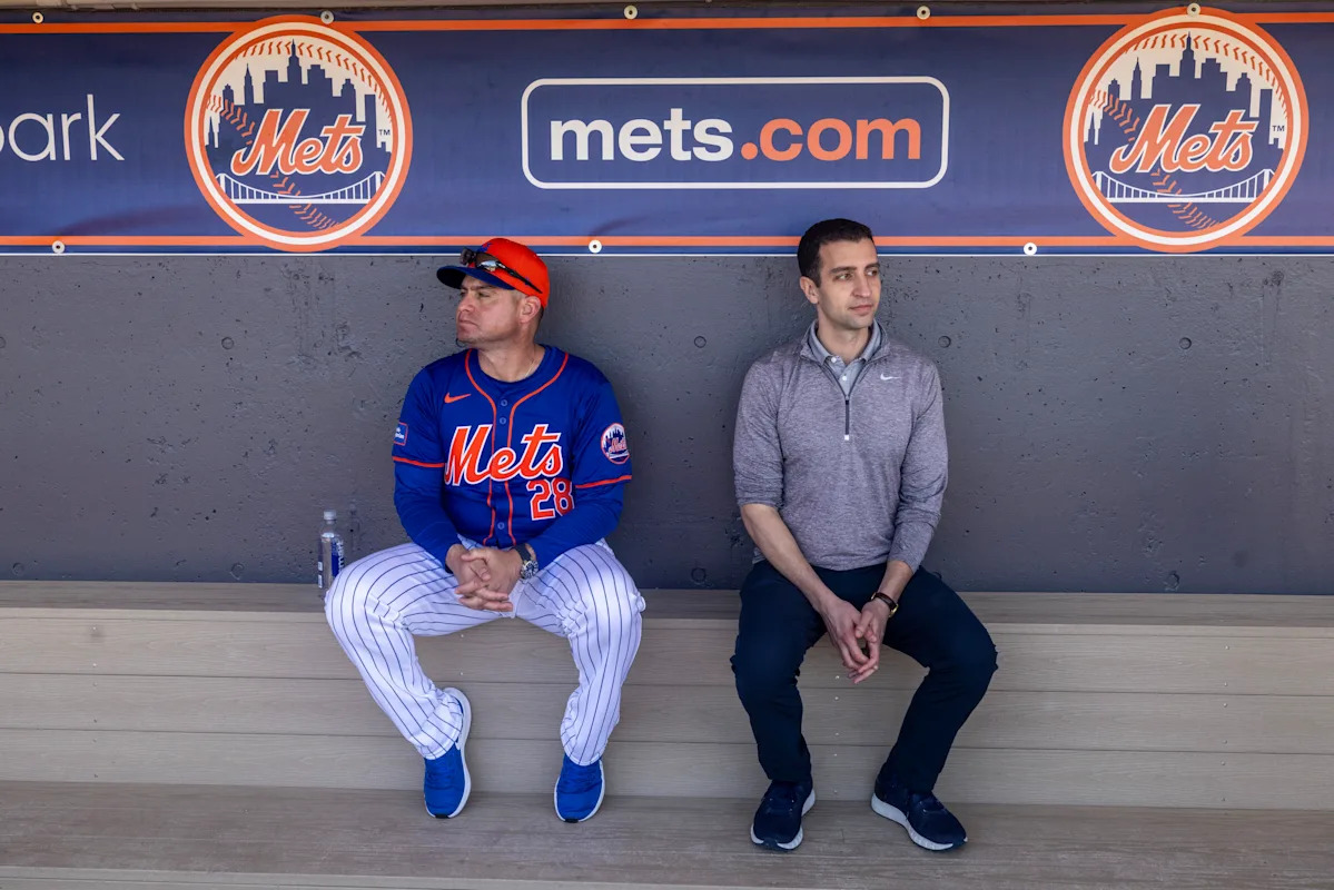 Mets&rsquo; president of baseball operations David Stearns speaks to media