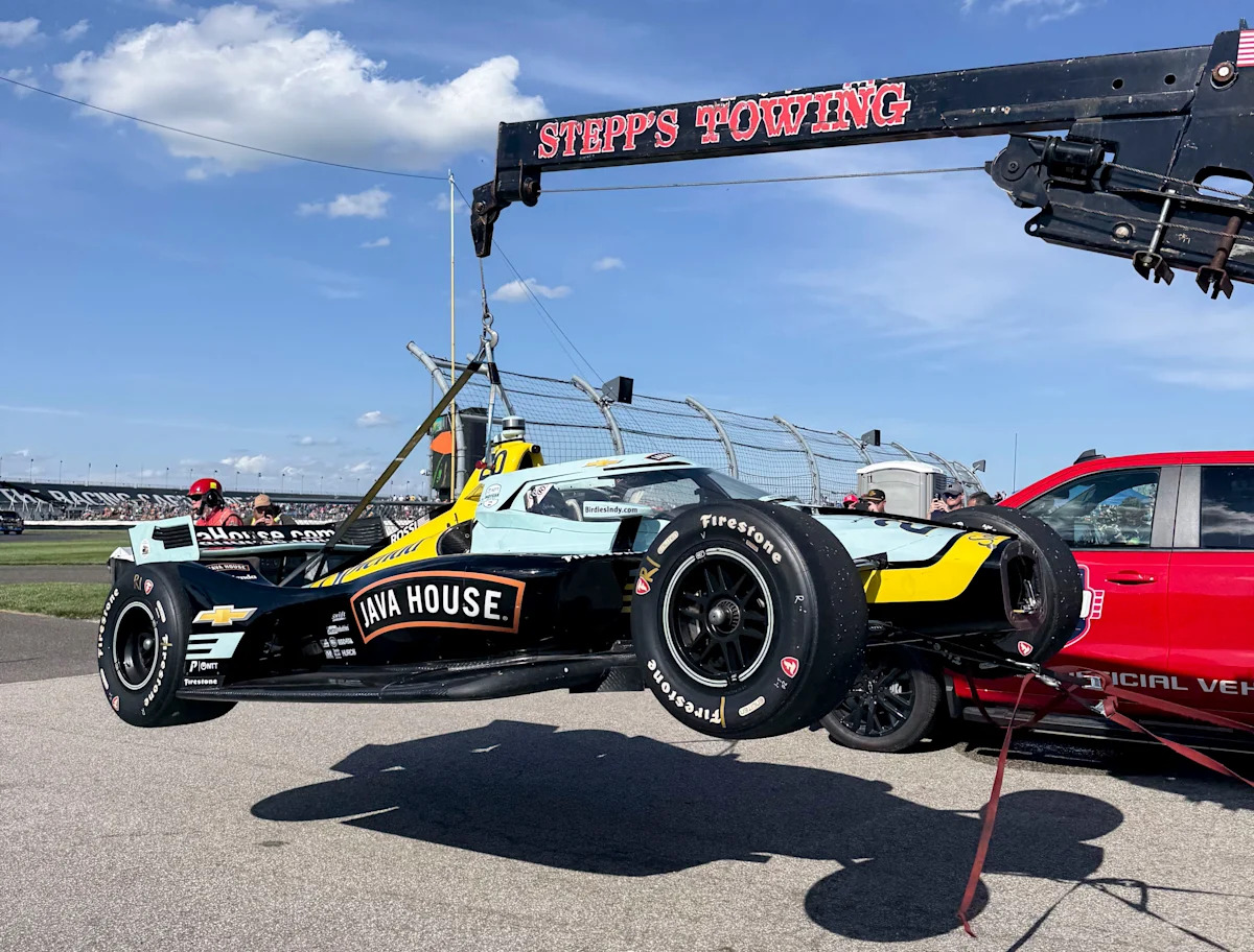 Alexander Rossi out of IndyCar's Sonsio Grand Prix with hybrid failure, criticizes IndyCar